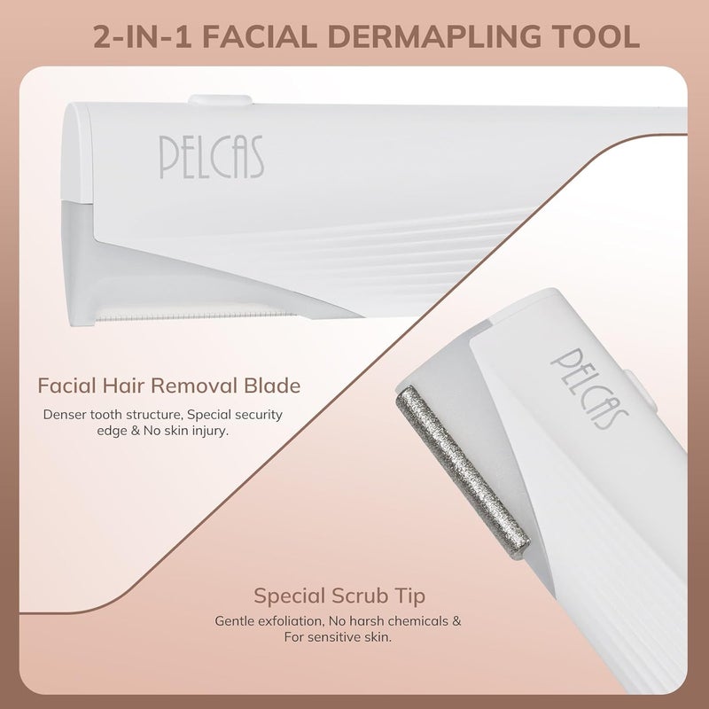 PELCAS Electric Dermaplaning Tool for Face with LED Light, Mini Facial Dermaplaning Razor Kit, Painless 3 Speeds Facial Peach Fuzz & Hair Removal at Home for Women with 6 Blades Off White - Image 4
